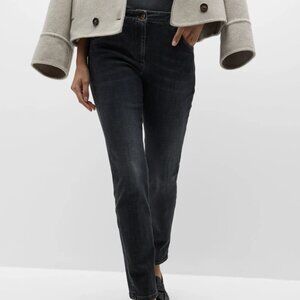 Brunello Cucinelli Black Jeans Distressed Skinny Denim Monili Trim IT 46 USA 10